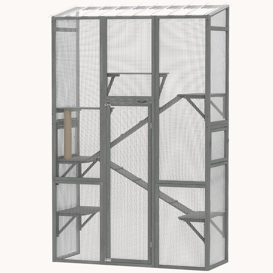 99" H Outdoor Adventure Cat Enclosure with 6 Jumping Platforms Gray