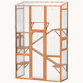 Load image into Gallery viewer, 99"H Wooden Cat Enclosure w/ 6 Jumping Platforms, Ramps & Window Access, Orange
