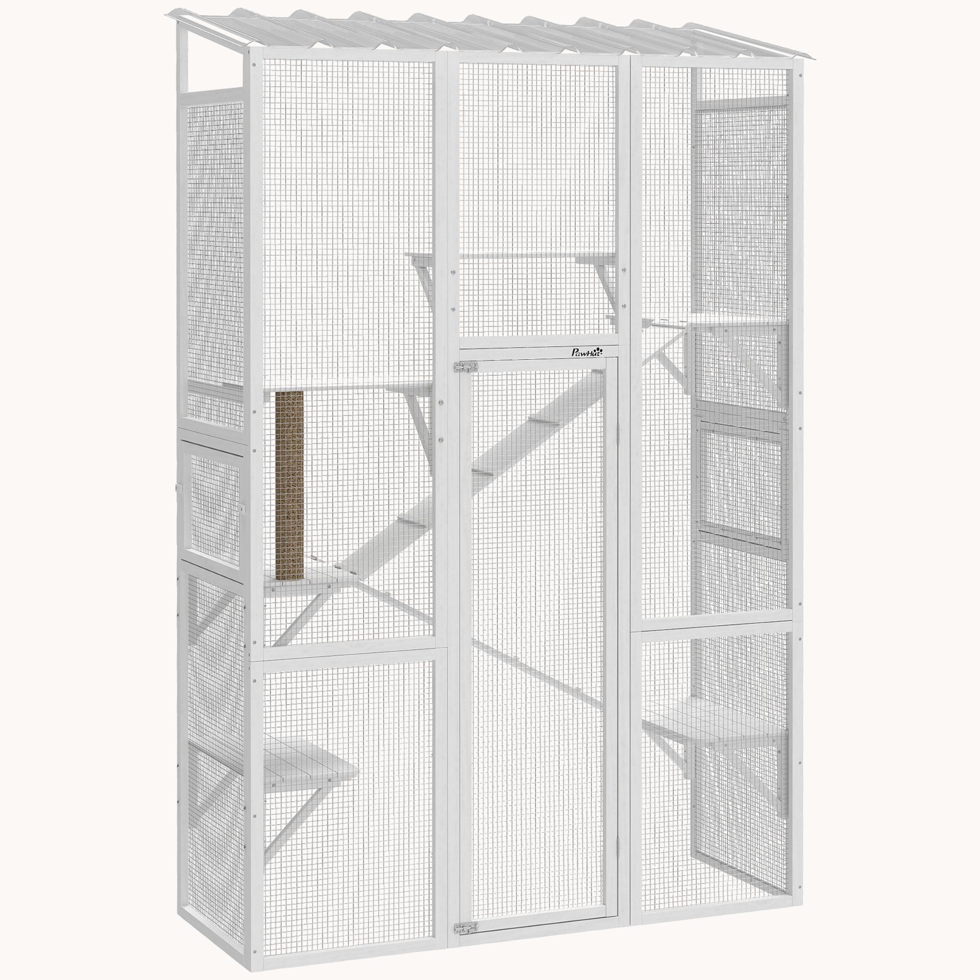 99" H Outdoor Cat Catio with 6 Jumping Platforms White