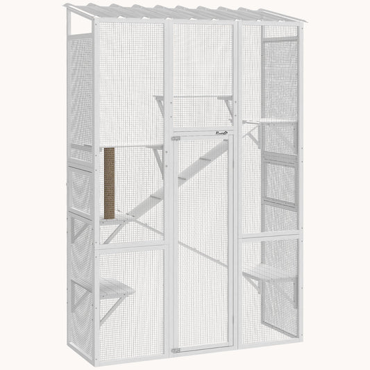 99" H Outdoor Cat Catio with 6 Jumping Platforms White