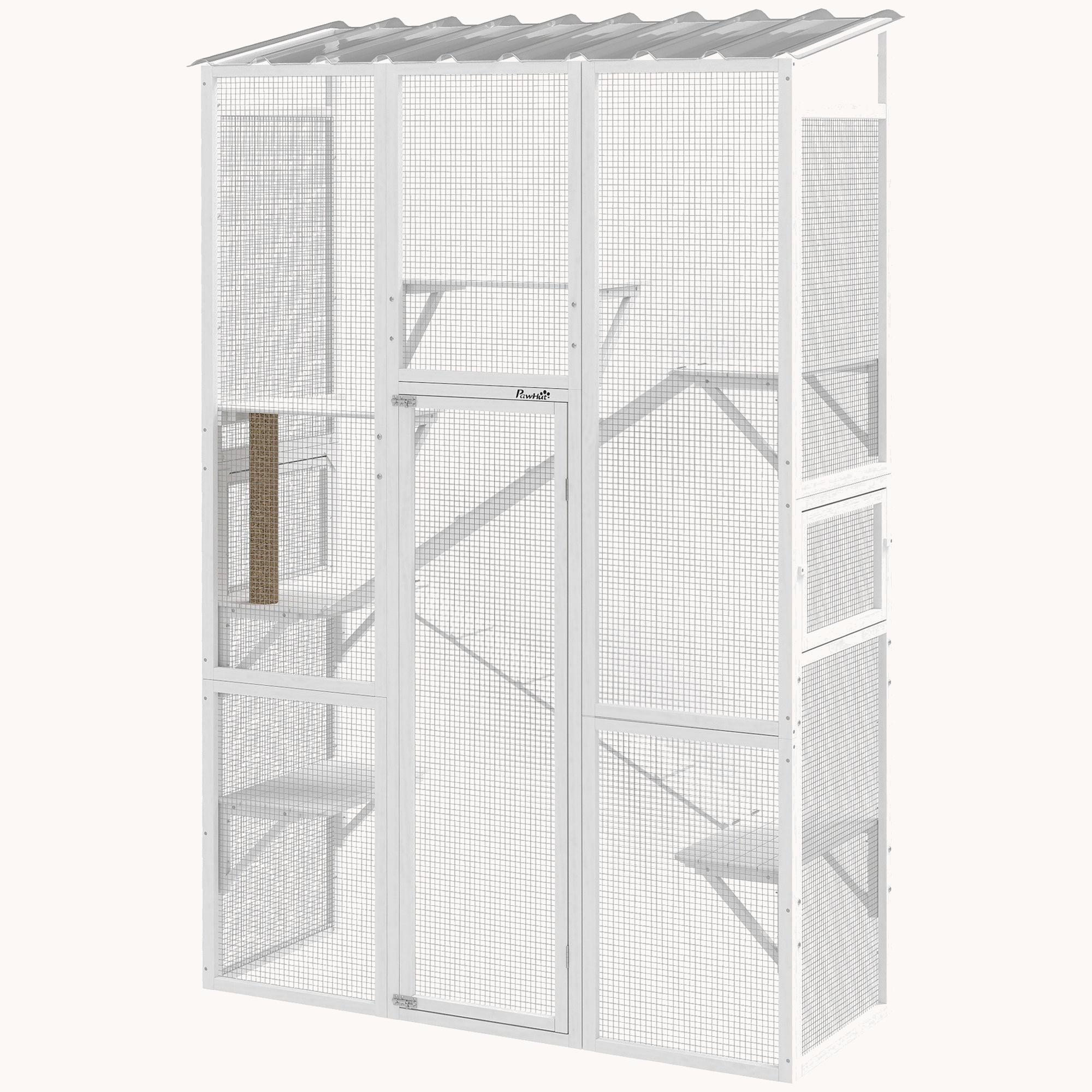 99" H Outdoor Cat Catio with 6 Jumping Platforms White