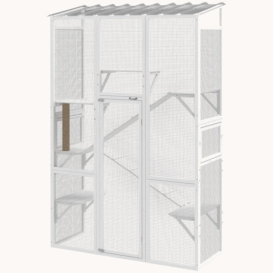 99" H Outdoor Cat Catio with 6 Jumping Platforms White