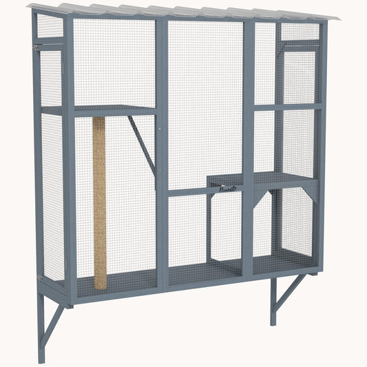 61" H Large Cat Window Enclosure for 2-3 Cats with Jumping Platforms Gray