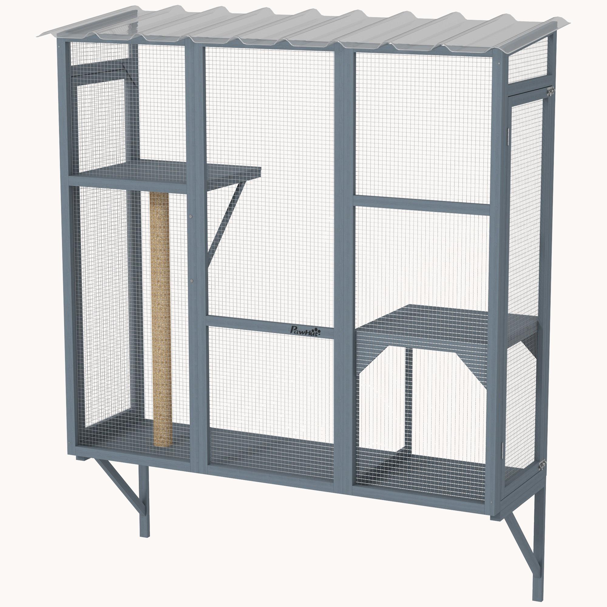 61" H Large Cat Window Enclosure for 2-3 Cats with Jumping Platforms Gray