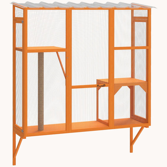 61" H Large Cat Window Enclosure for 2-3 Cats with Jumping Platforms Orange