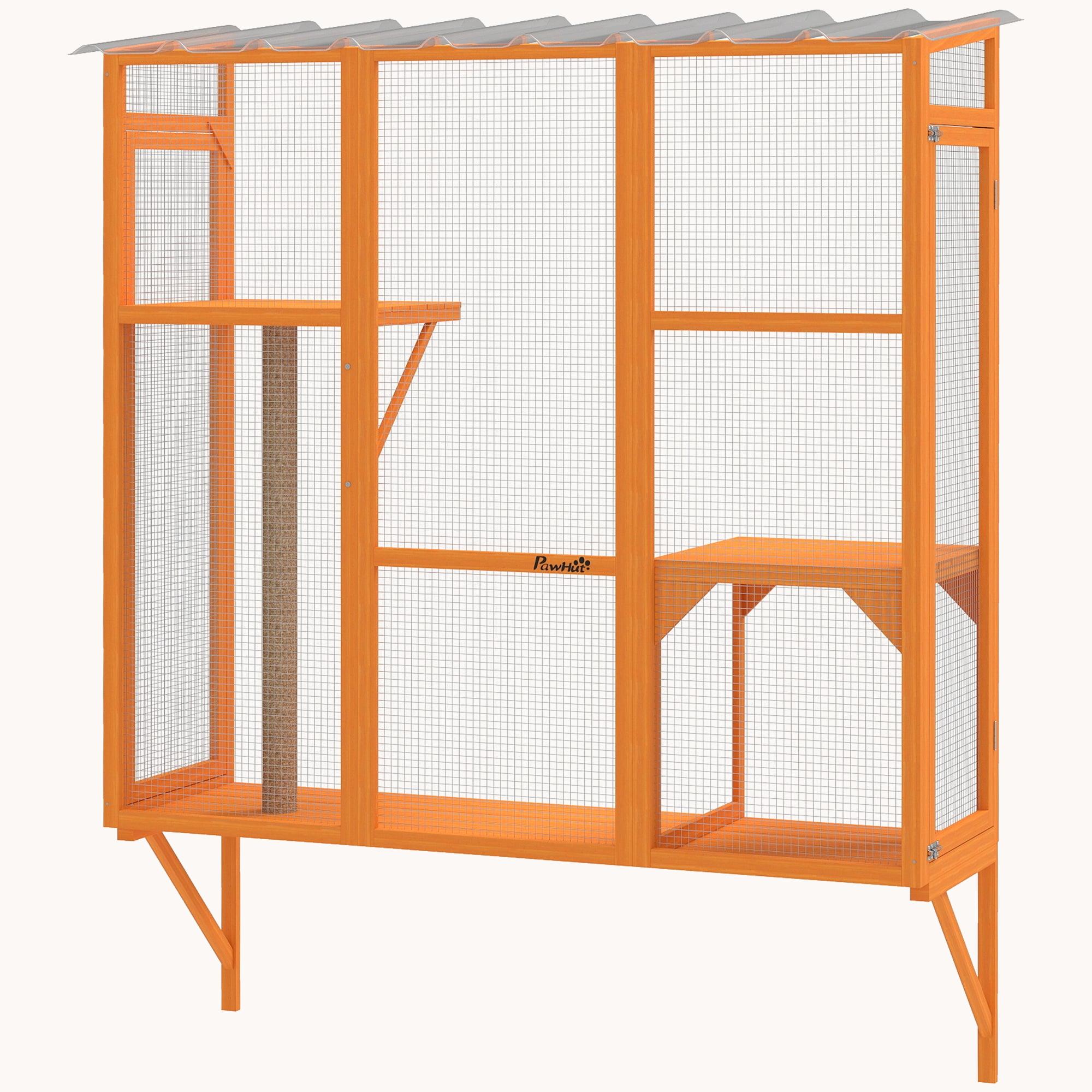 61" H Large Cat Window Enclosure for 2-3 Cats with Jumping Platforms Orange
