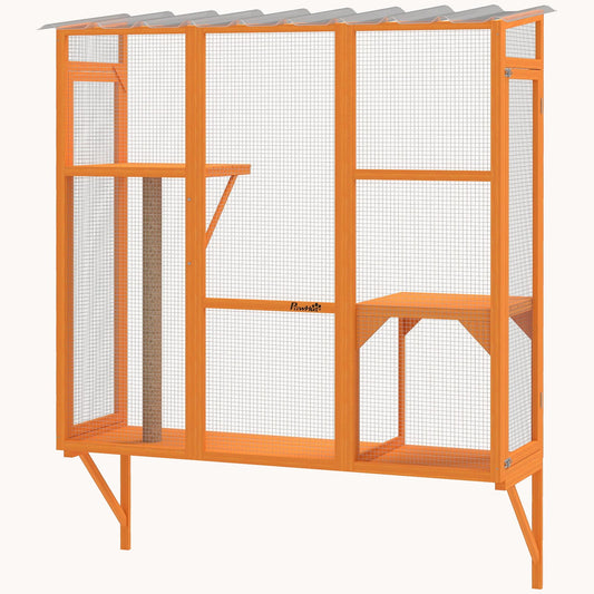 61" H Large Cat Window Enclosure for 2-3 Cats with Jumping Platforms Orange