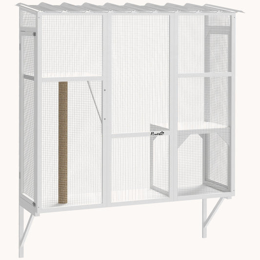 61" H Large Cat Window Enclosure for 2-3 Cats with Jumping Platforms White