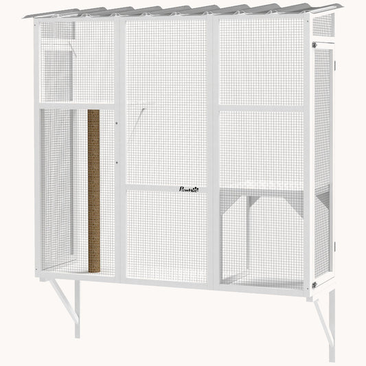 61" H Large Cat Window Enclosure for 2-3 Cats with Jumping Platforms White