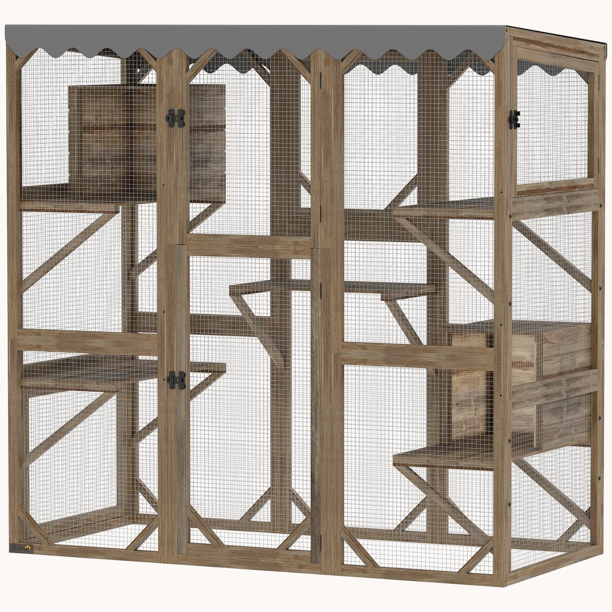 59"H Multi-Level Outdoor Cat Catio with Expandable Play Area Brown