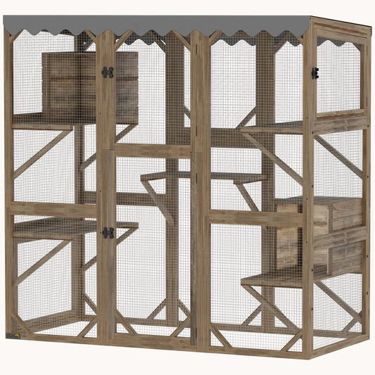 59"H Multi-Level Outdoor Cat Catio with Expandable Play Area Brown