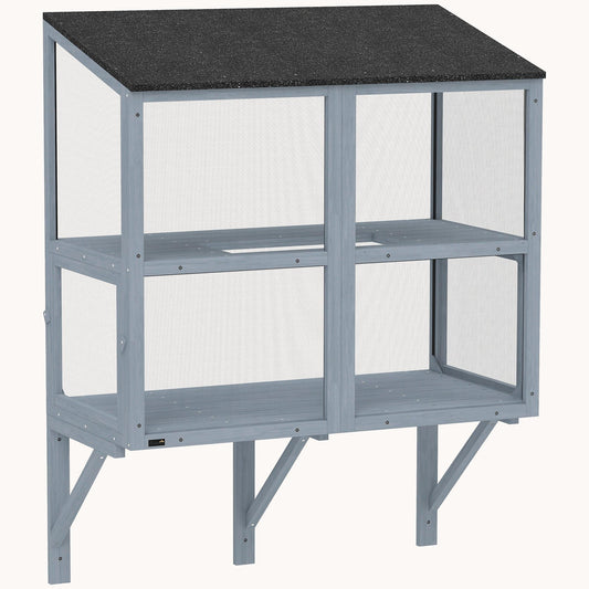 Wooden Window Catio with Stand, 2 Doors & Weatherproof Roof, Grey