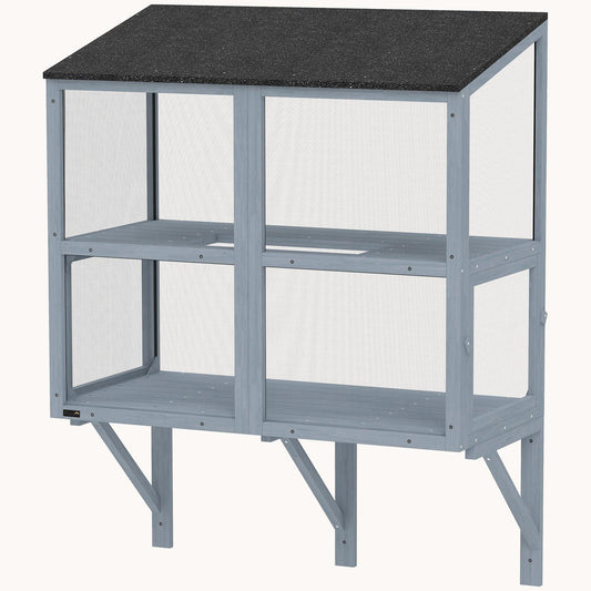 Wooden Window Catio with Stand, 2 Doors & Weatherproof Roof, Grey