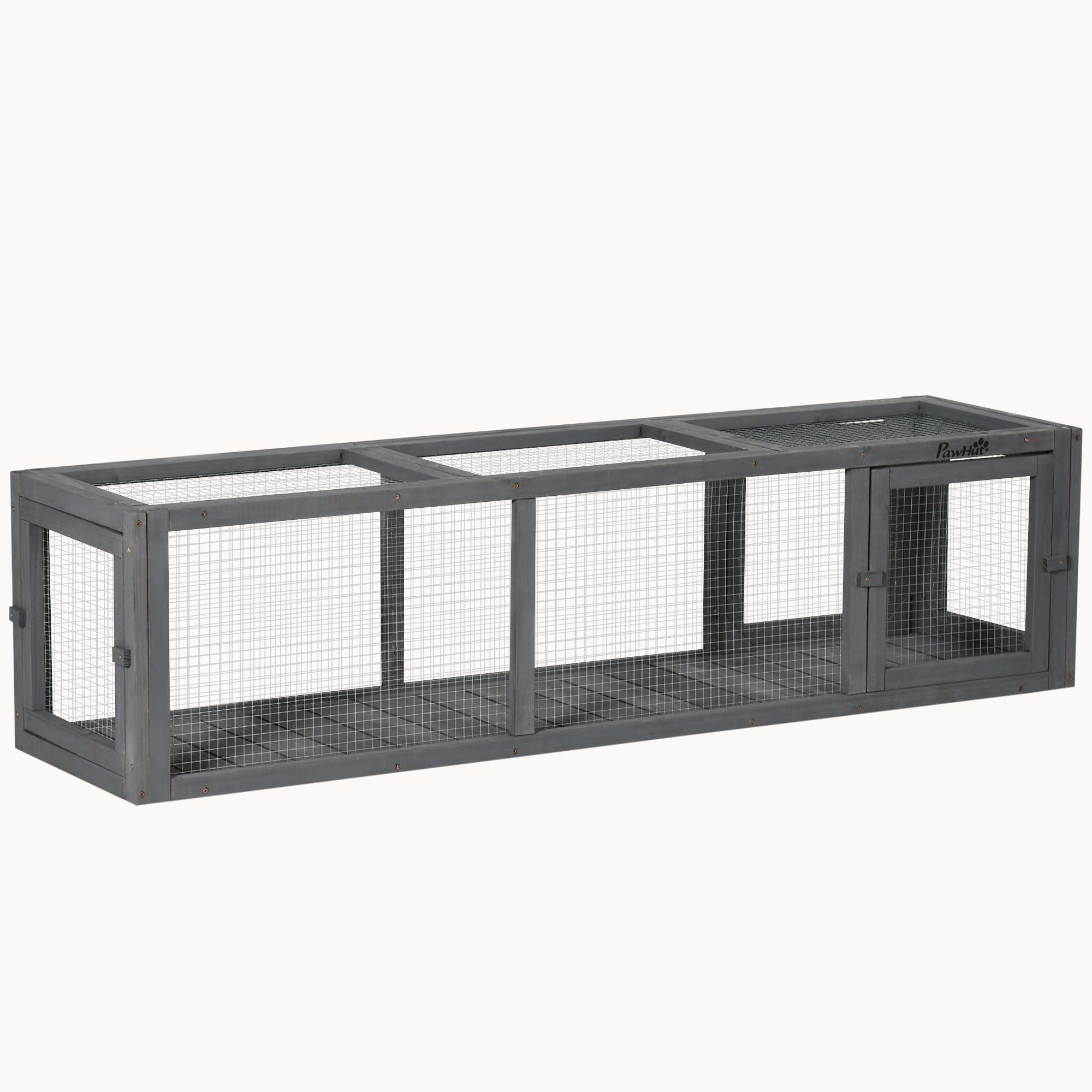 59" Extendable Weatherproof Outdoor Cat Tunnel with Wooden Frame for Deck/Balcony, Gray