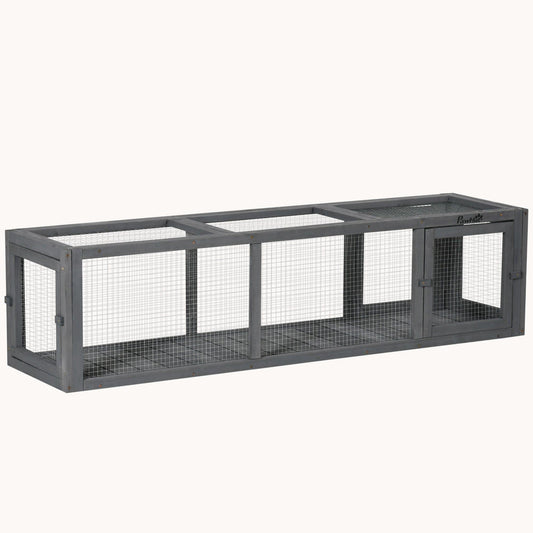 59" Extendable Weatherproof Outdoor Cat Tunnel with Wooden Frame for Deck/Balcony, Gray