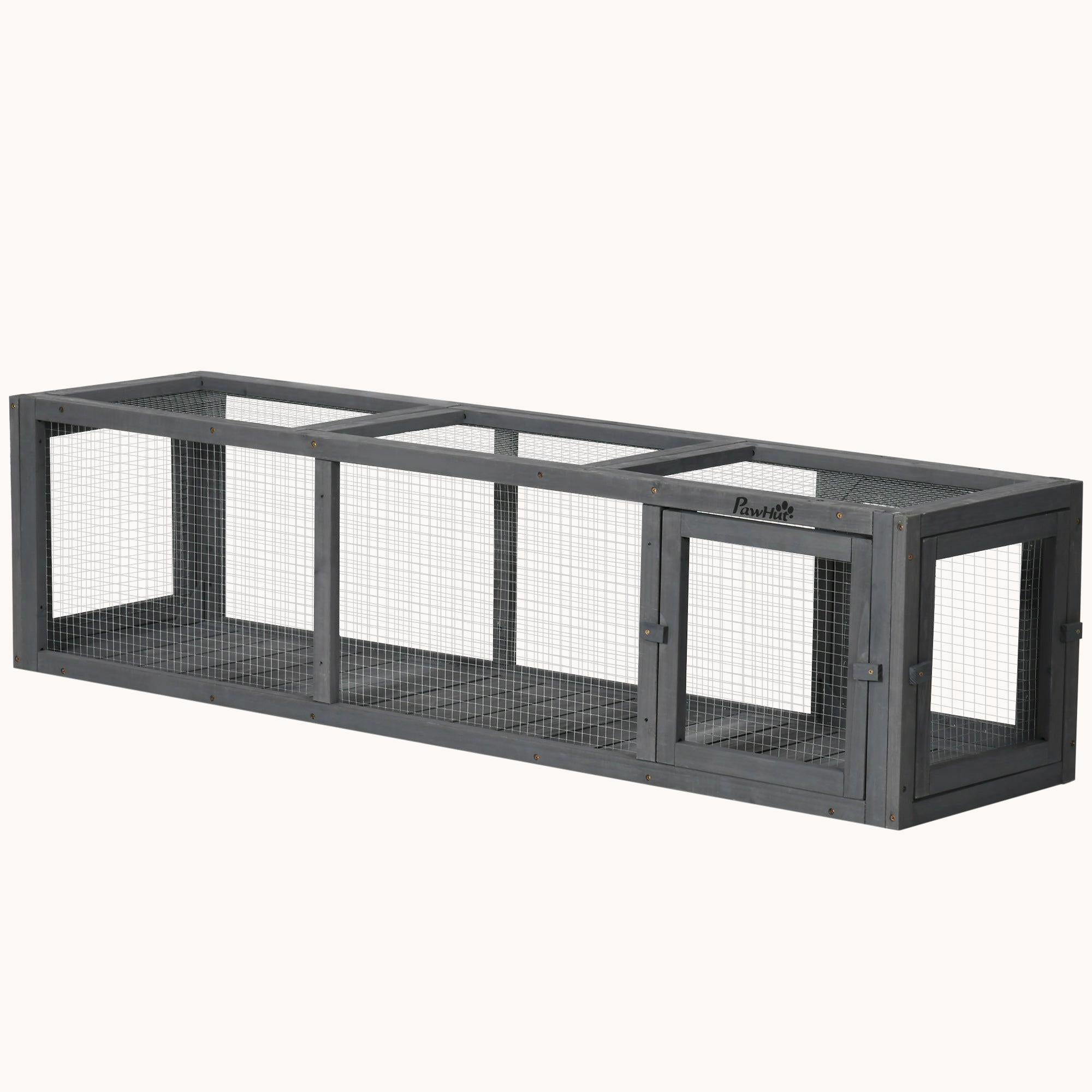 59" Extendable Weatherproof Outdoor Cat Tunnel with Wooden Frame for Deck/Balcony, Gray