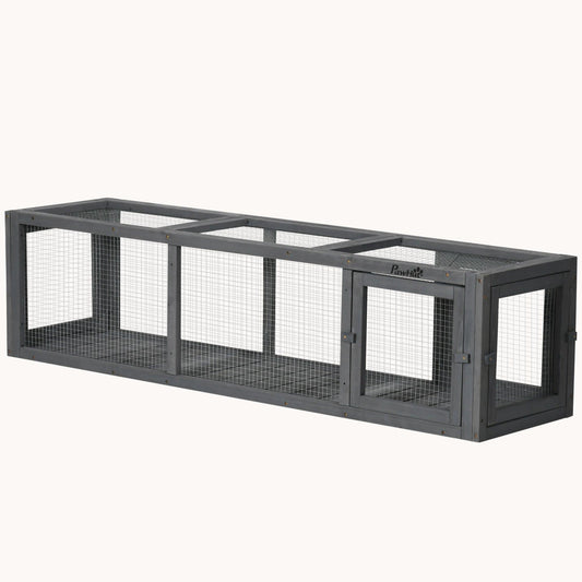 59" Extendable Weatherproof Outdoor Cat Tunnel with Wooden Frame for Deck/Balcony, Gray