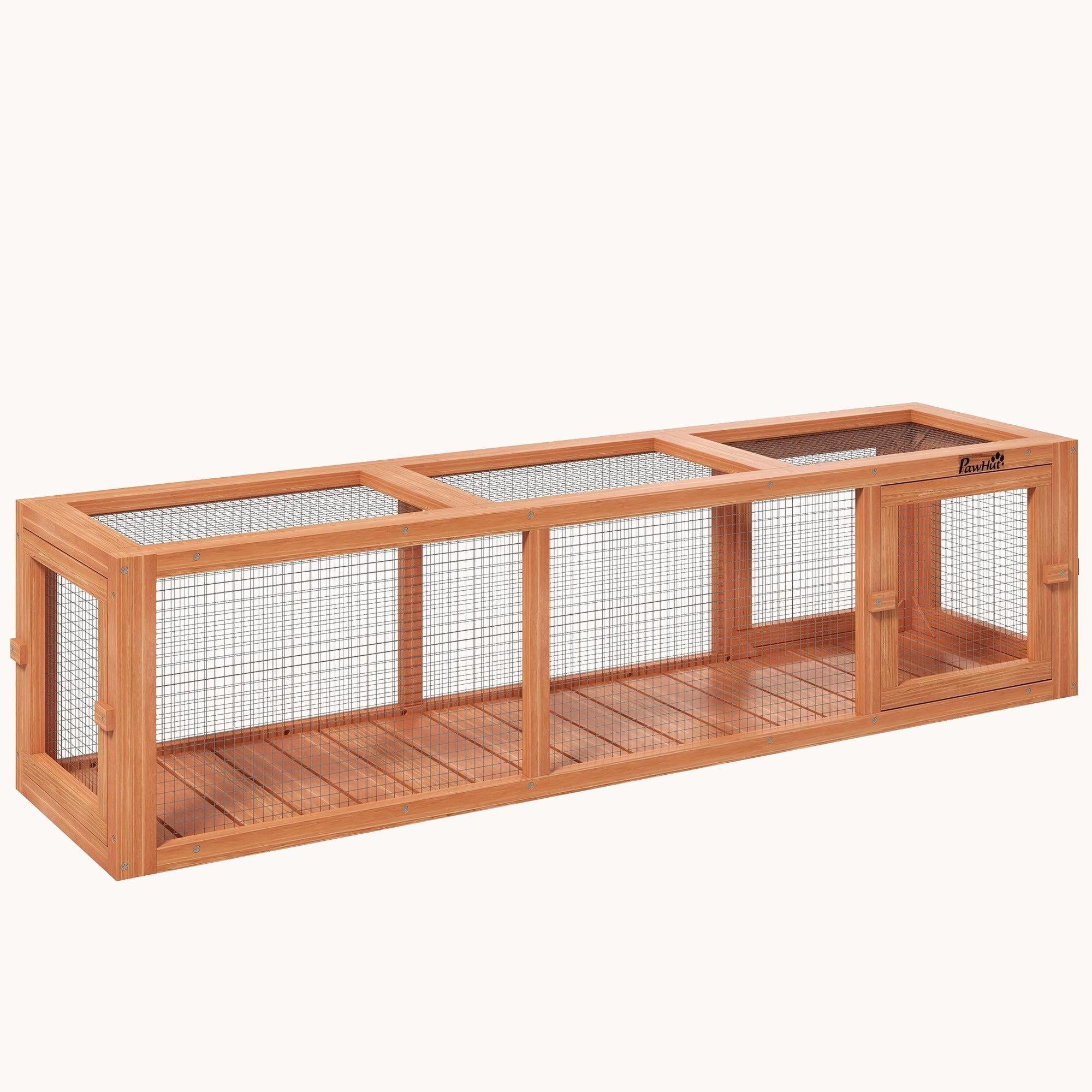 59" Extendable Weatherproof Outdoor Cat Tunnel with Wooden Frame for Deck/Balcony, Natural
