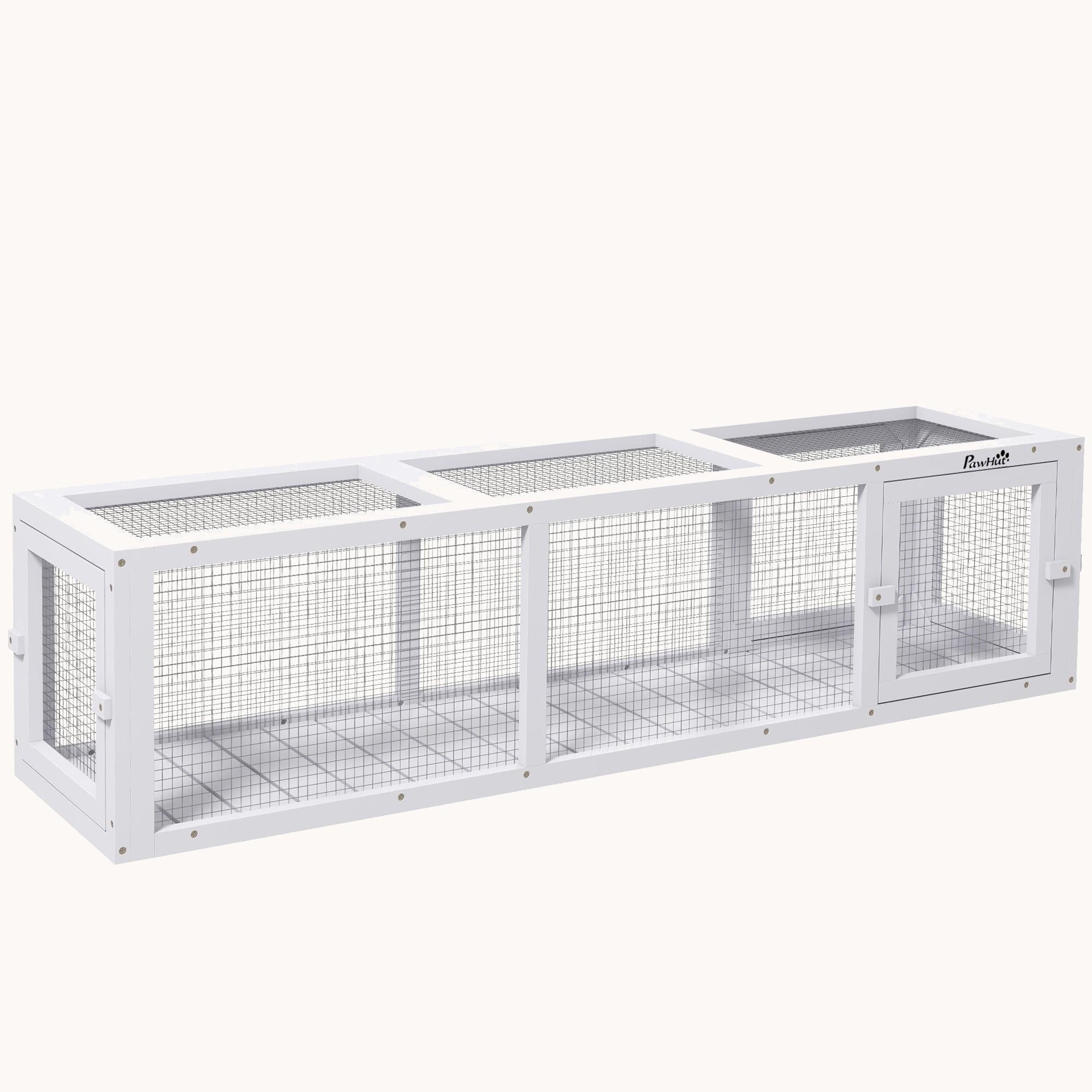 59" Extendable Weatherproof Outdoor Cat Tunnel with Wooden Frame for Deck/Balcony, White