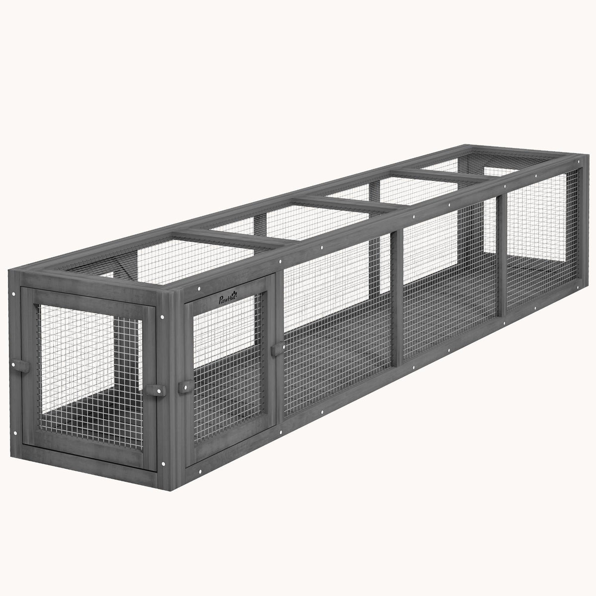 79" Extendable Weatherproof Outdoor Cat Tunnel with Wooden Frame for Deck/Balcony, Dark Gray