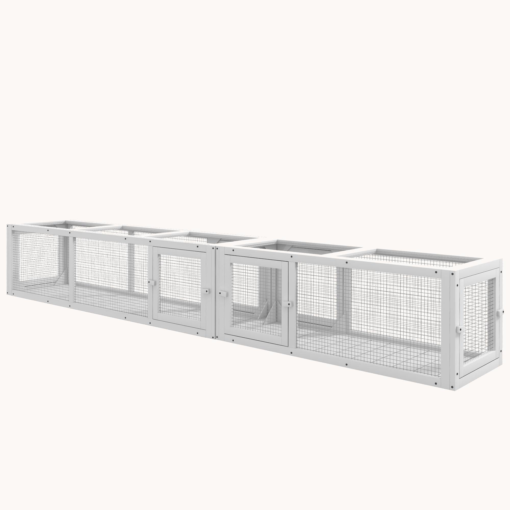 98" Outdoor Wooden Cat Tunnel with 8 Doors & Combinable Design for Kitty, Pet, White