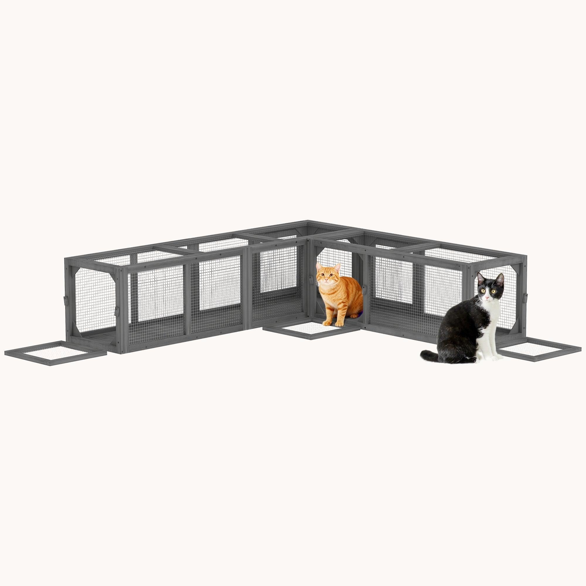 98" Outdoor Wooden Cat Tunnel Shelter with Flexible Configuration Dark Gray
