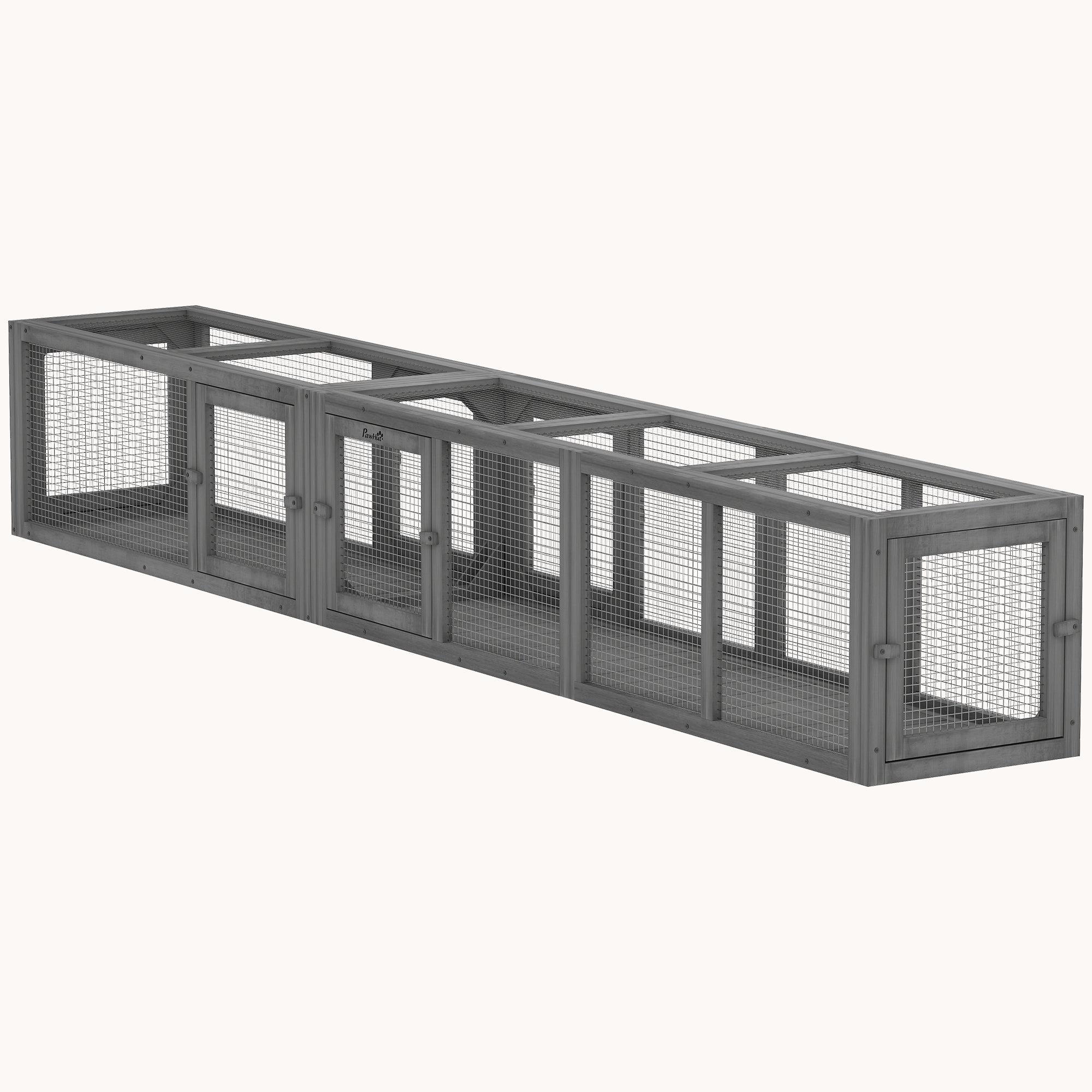 98" Outdoor Wooden Cat Tunnel Shelter with Flexible Configuration Dark Gray