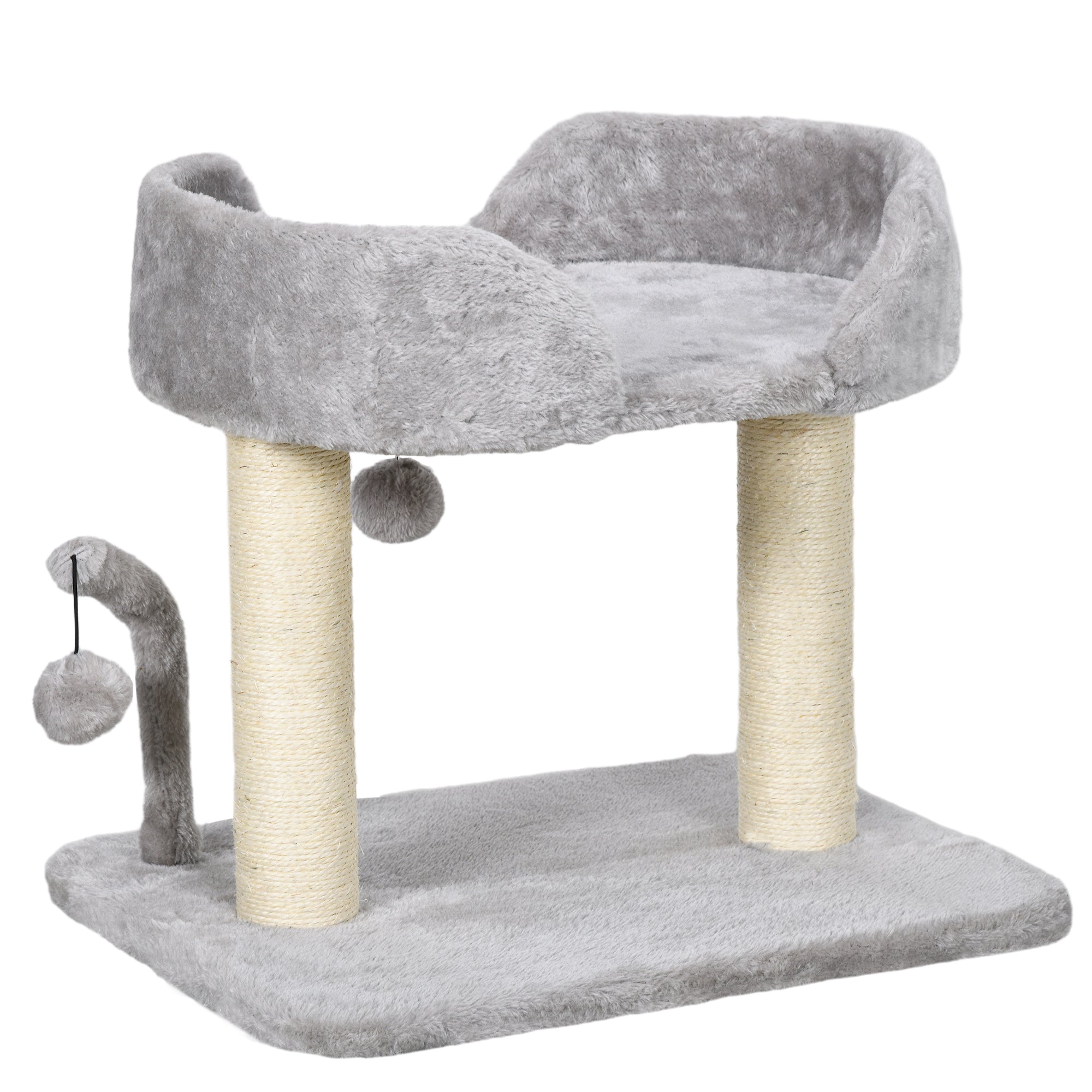 Cat Scratching Post Cat Tree Tower With Bed for Indoor Cats Scratcher Toy Balls 48 x 38 x 42cm - Light Grey