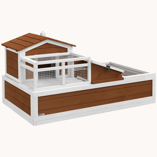 3-Room 2-Story Wooden Tortoise House with Balcony & Openable Roof, 44" x 25. 5" x 23", Coffee
