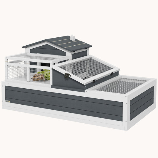 2-Story Tortoise House with Balcony, Openable Roof & Ladder, 44" x 25.5" x 23", Gray