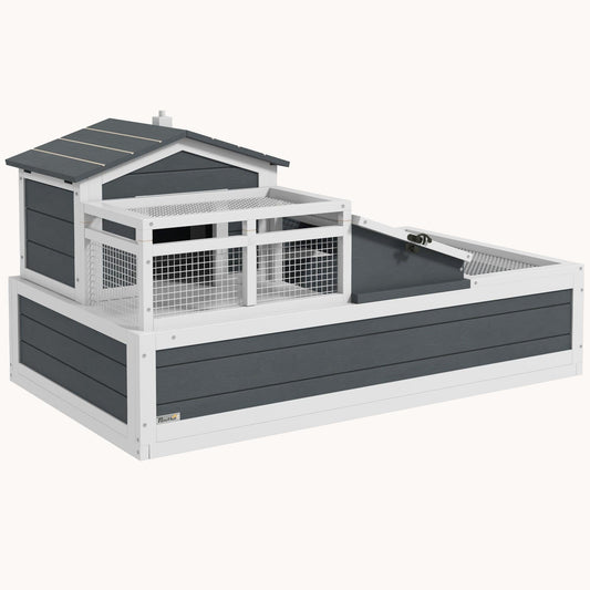 2-Story Tortoise House with Balcony, Openable Roof & Ladder, 44" x 25.5" x 23", Gray
