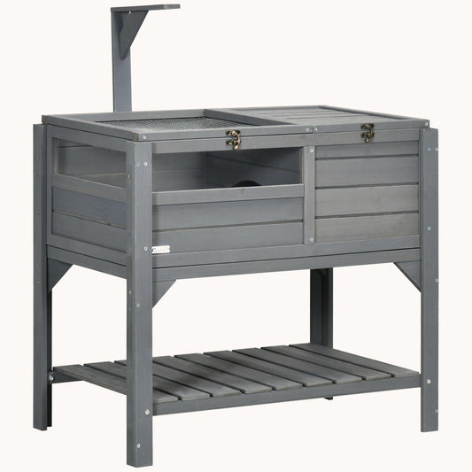 Tortoise Enclosure with Weatherproof Cover, Storage Shelf & Removable Tray, 33" x 20" x 40.5", Gray