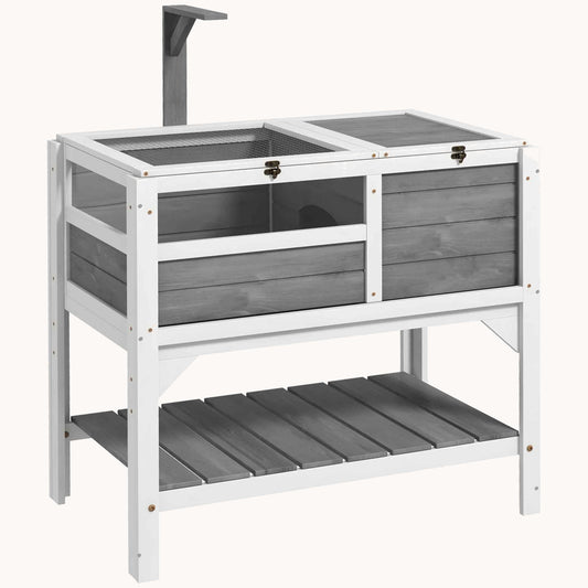 Tortoise Enclosure with Weatherproof Cover, Storage Shelf & Removable Tray, 33" x 20" x 40.5", Light Gray