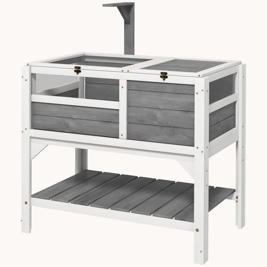 Tortoise Enclosure with Weatherproof Cover, Storage Shelf & Removable Tray, 33" x 20" x 40.5", Light Gray