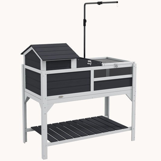2-Tier Tortoise Habitat with Adjustable Lamp, Removable House & Storage Shelf, Gray