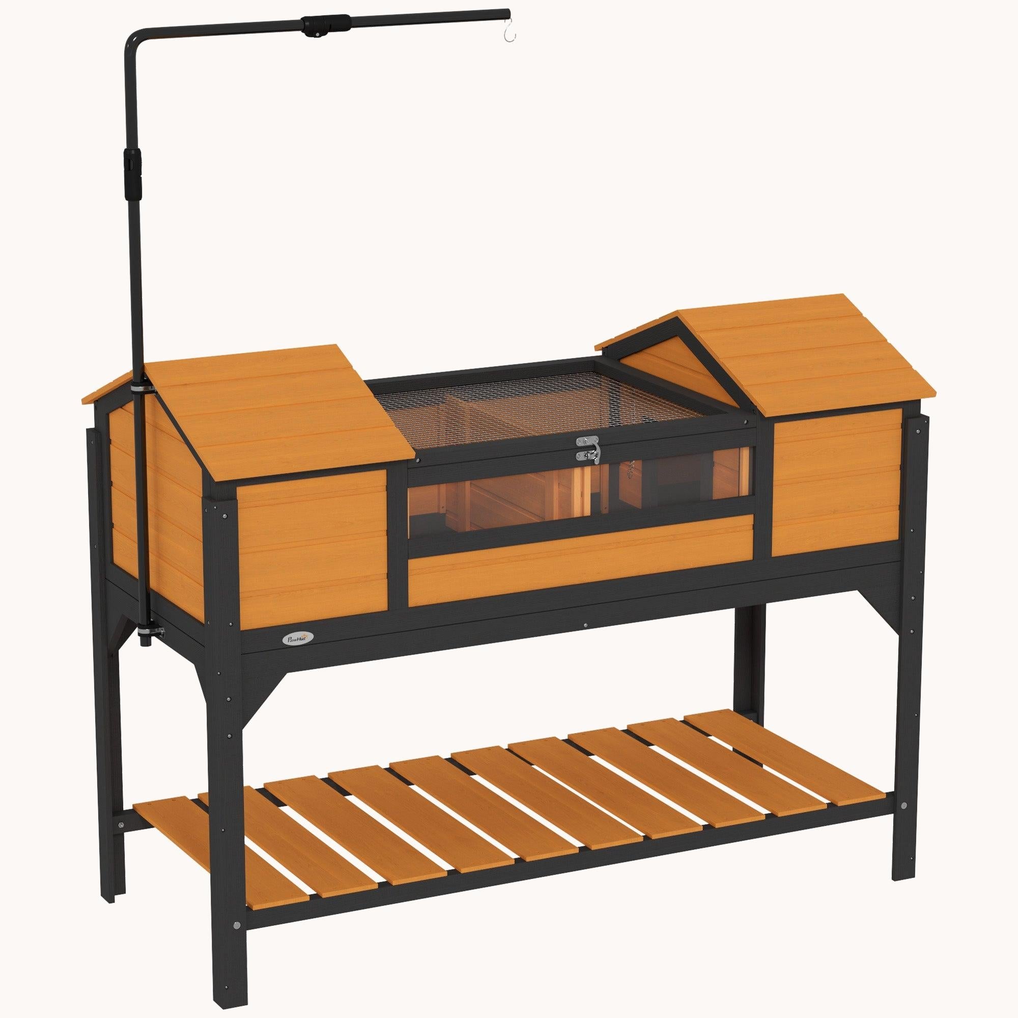 Wooden Tortoise Enclosure with Adjustable Lamp, Storage Shelf & Dual Houses, Yellow