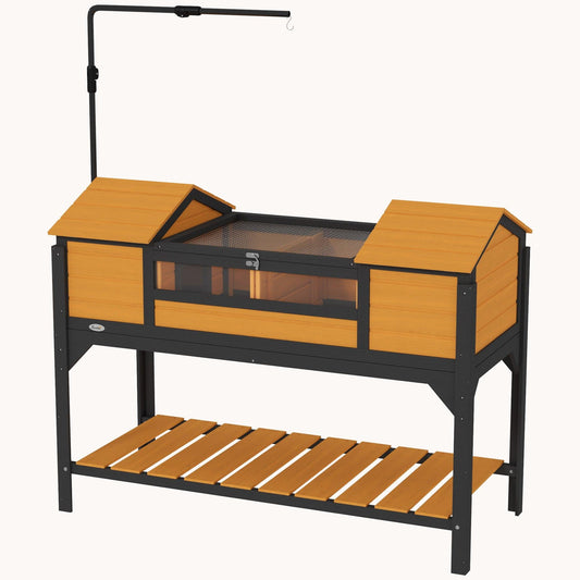 Wooden Tortoise Enclosure with Adjustable Lamp, Storage Shelf & Dual Houses, Yellow