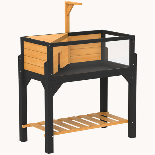 Wooden Tortoise Habitat with Storage Shelf Open Top Lamp Holder Yellow