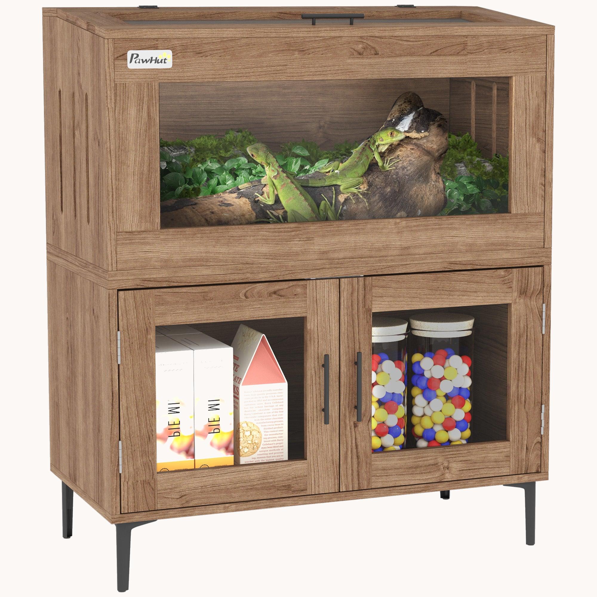60.5 Gallon Stackable Reptile Terrarium with Top Opening, Front Doors & Ventilation, Brown