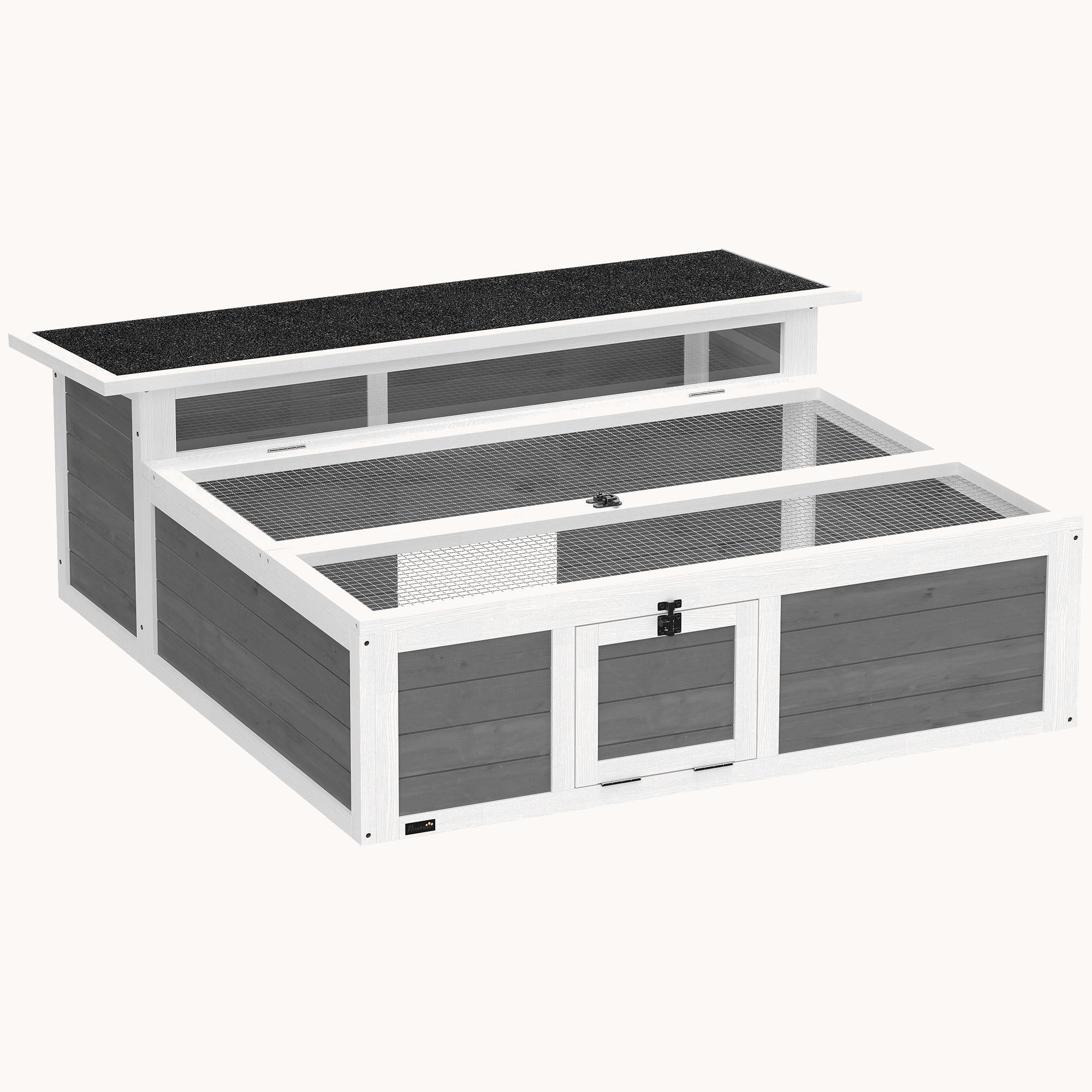 Outdoor Tortoise Habitat with Run, Clear Window & Openable Top, Dark Grey