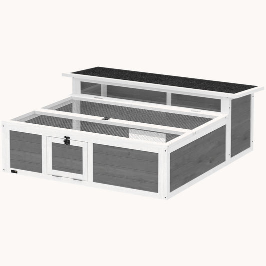 Outdoor Tortoise Habitat with Run, Clear Window & Openable Top, Dark Grey