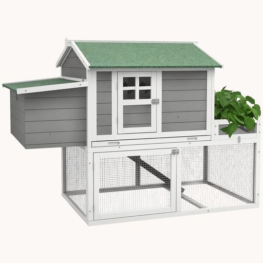 63" Double-layer Wooden Chicken Coop with Nesting Box Gray