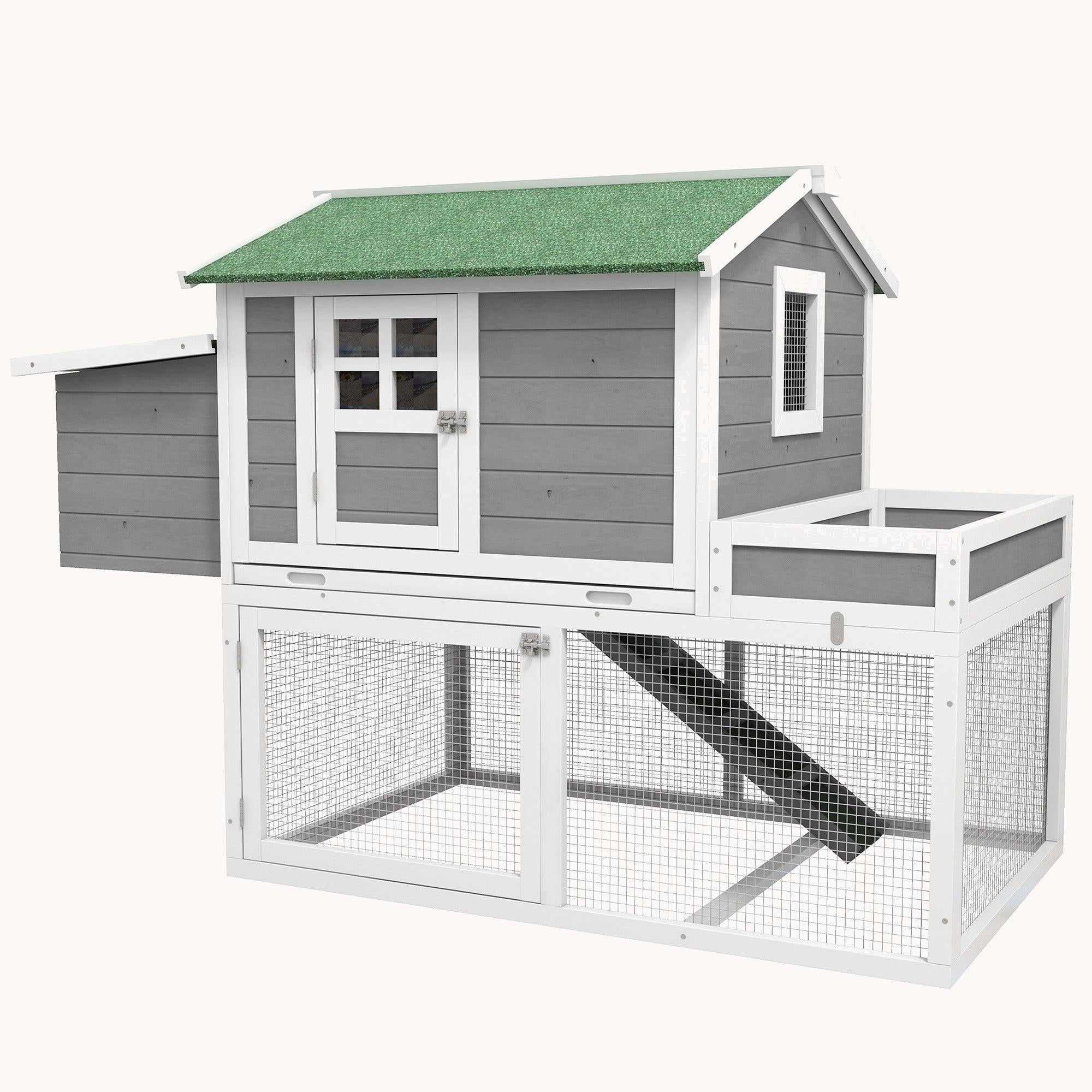 63" Double-layer Wooden Chicken Coop with Nesting Box Gray