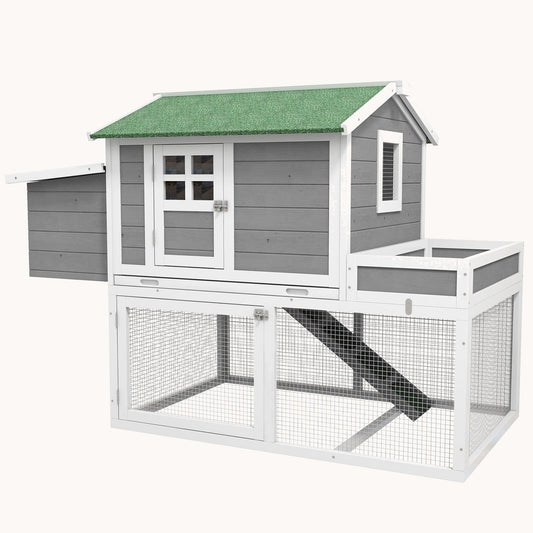 63" Double-layer Wooden Chicken Coop with Nesting Box Gray