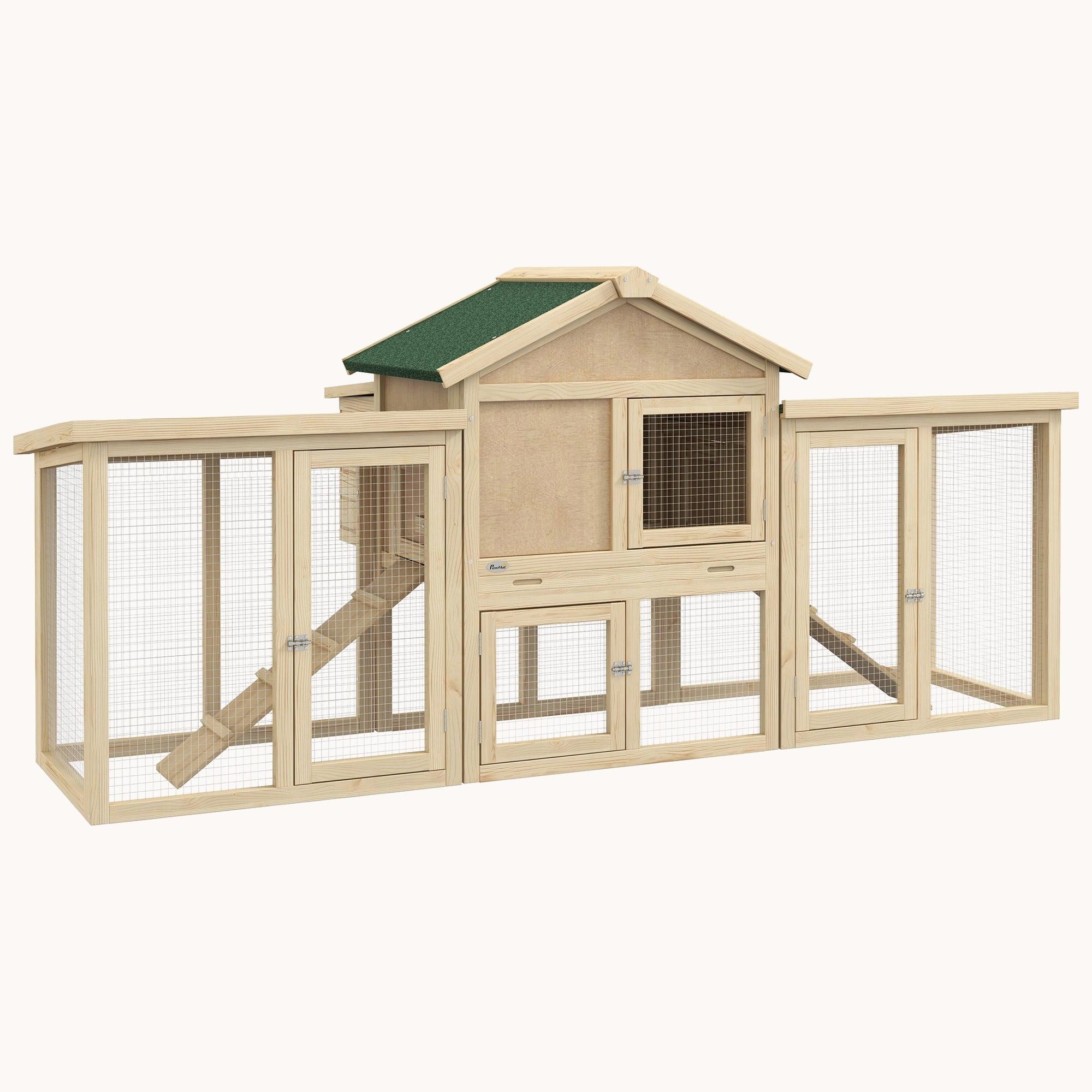 80" Outdoor Chicken Coop, Hen House with Double Runs, Nesting Box, Ramps