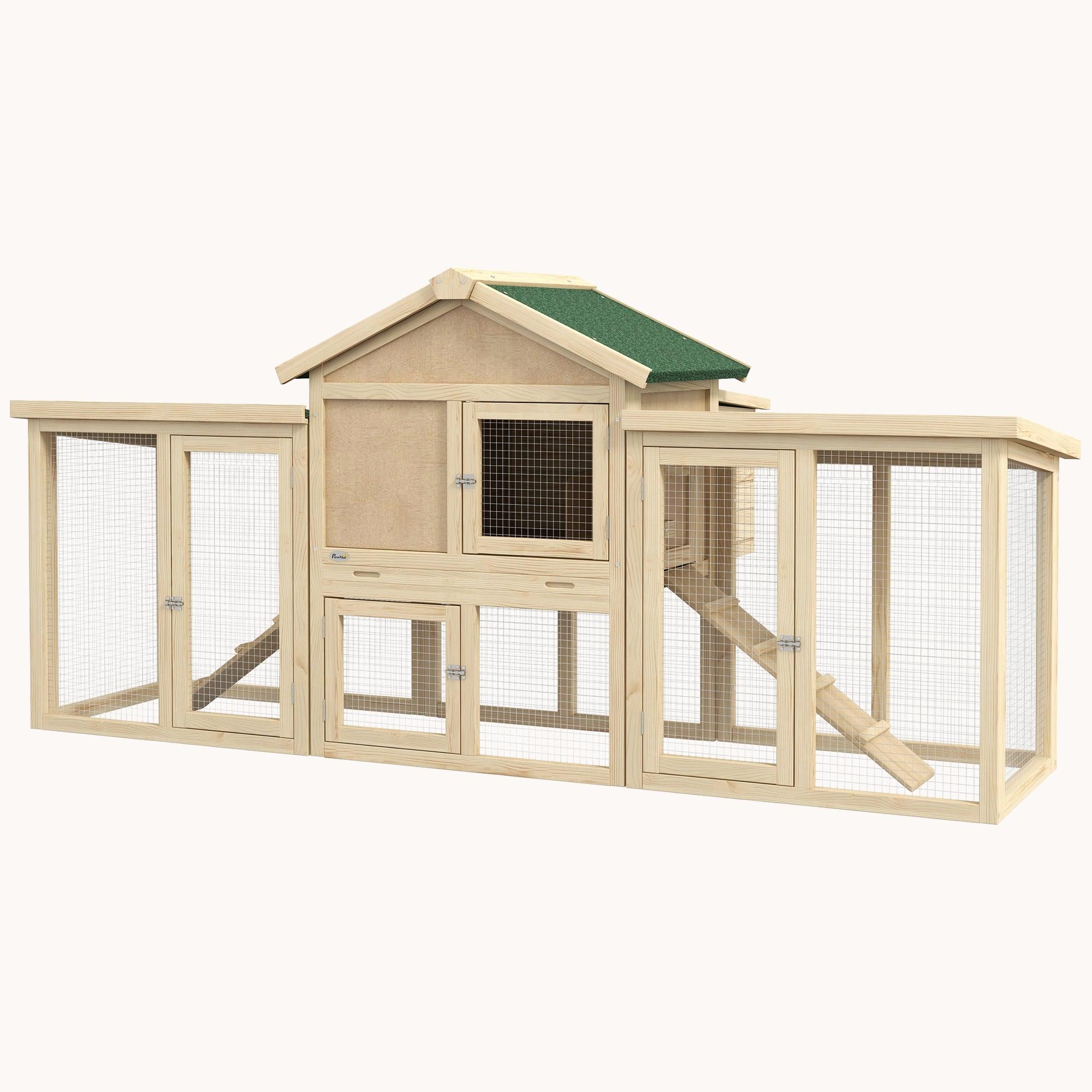 80" Outdoor Chicken Coop, Hen House with Double Runs, Nesting Box, Ramps