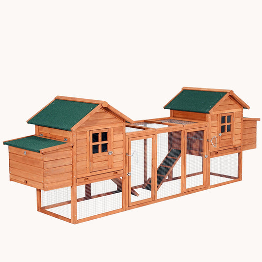 123" Dual Chicken Coop with Garden, Spacious Hen House, Nesting Boxes, Natural Wood