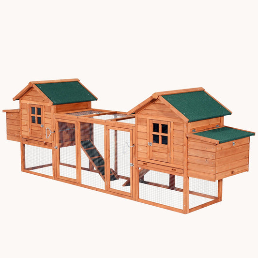 123" Dual Chicken Coop with Garden, Spacious Hen House, Nesting Boxes, Natural Wood