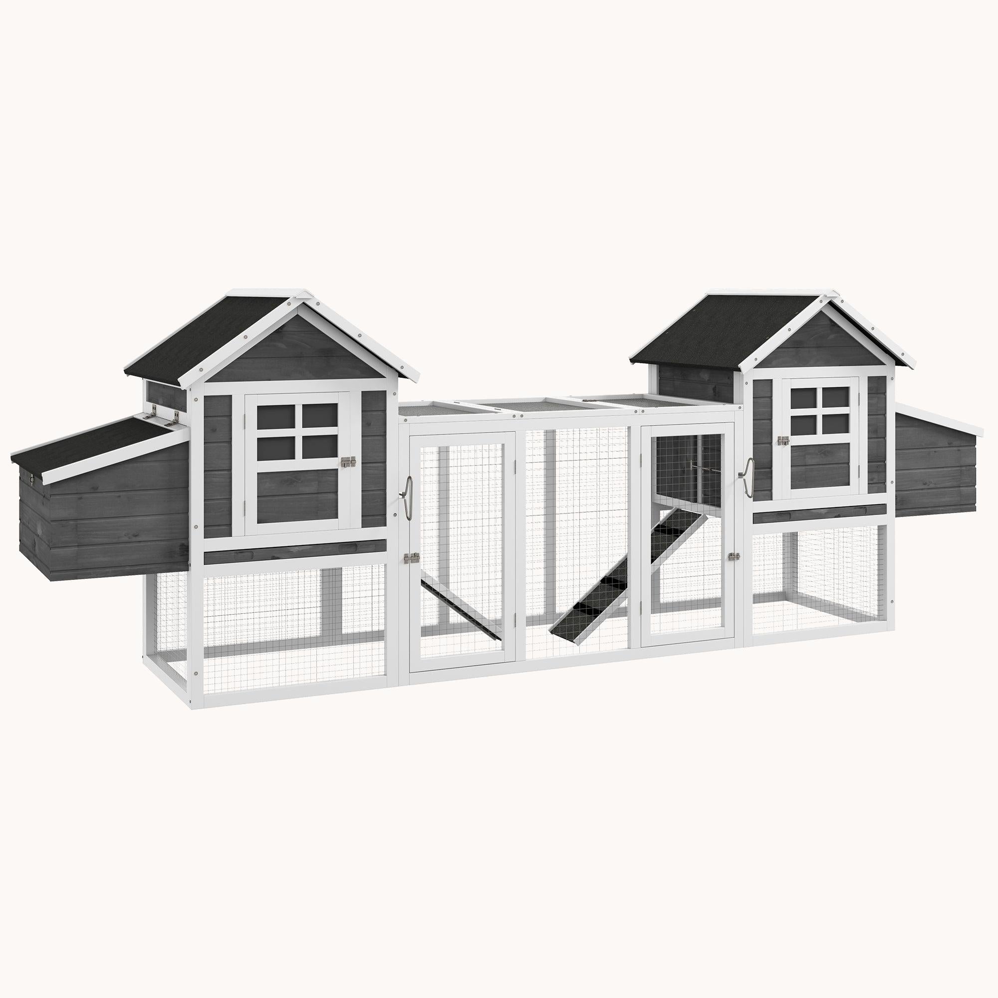 123" Dual Chicken Coop with Garden Bed, Large Hen House, Nesting Boxes, Dark Gray