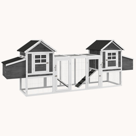 123" Dual Chicken Coop with Garden Bed, Large Hen House, Nesting Boxes, Dark Gray